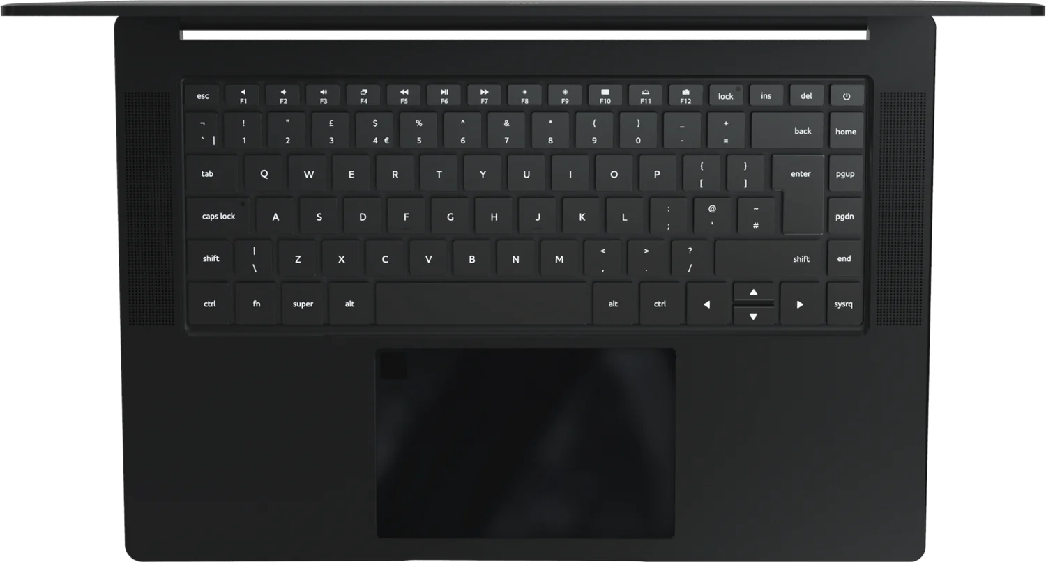 StarFighter haptic touchpad, front-facing speakers, and fingerprint sensor.